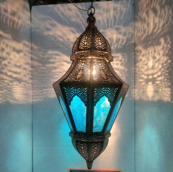 Sea Blue Glass Hanging Lantern