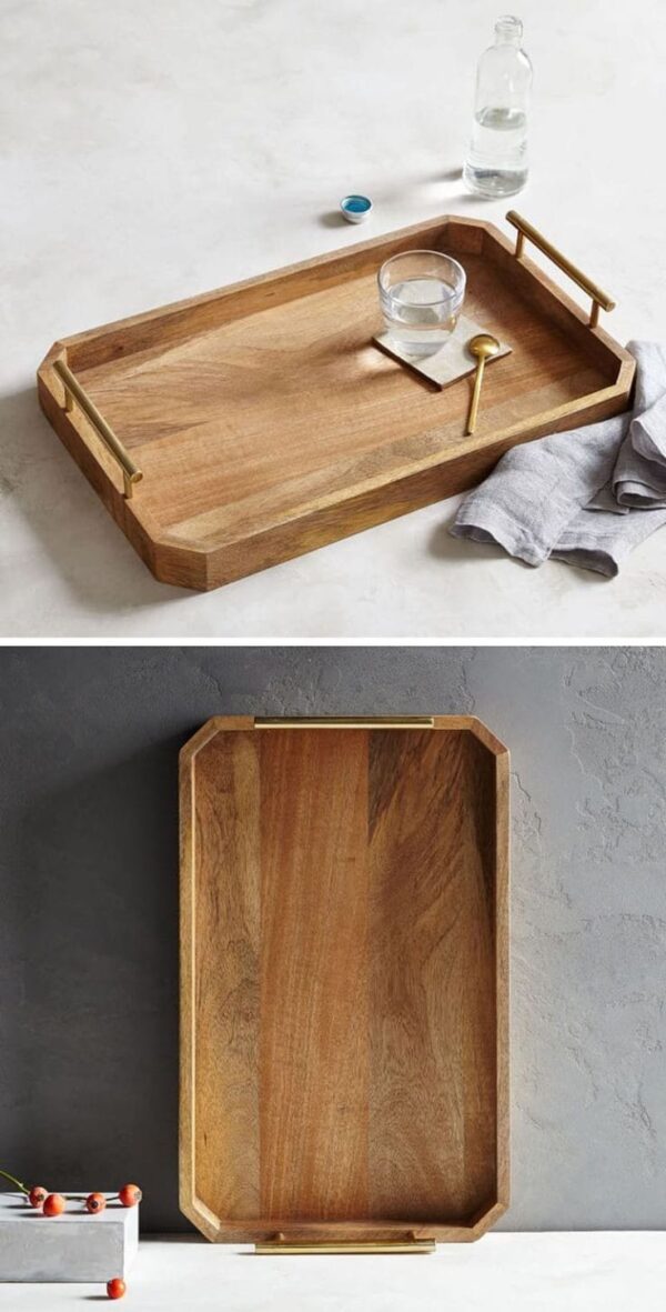 Wood & Brass Handle Tray